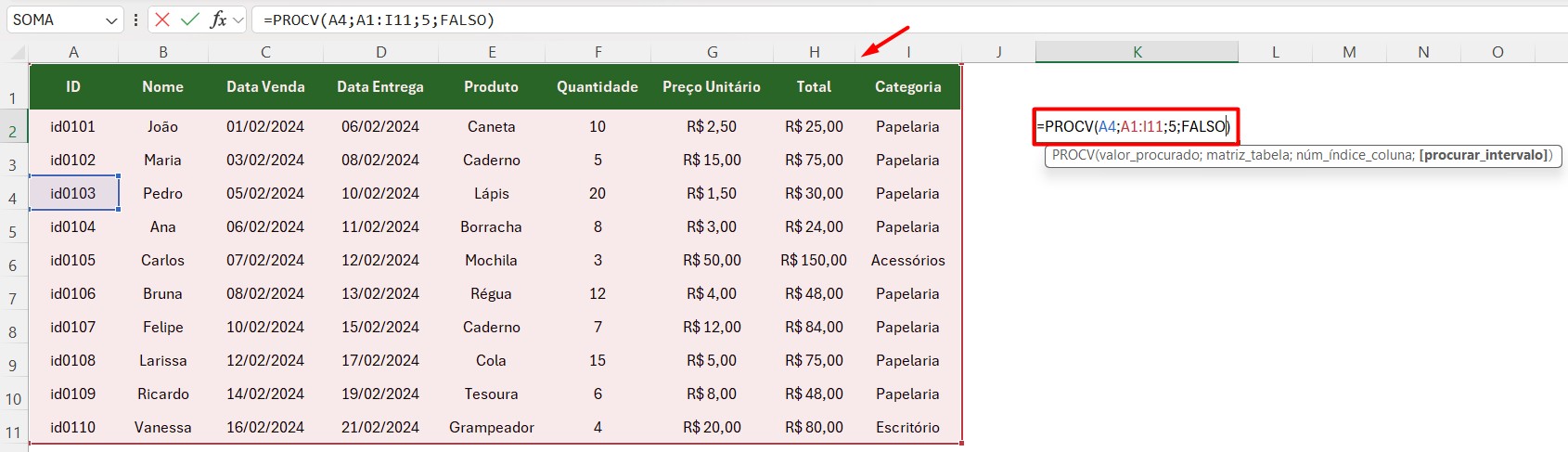 Aplicando a Função PROCV no Excel