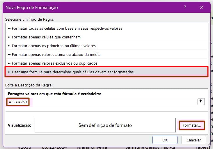 Criando Regra na Formatação Condicional no Excel
