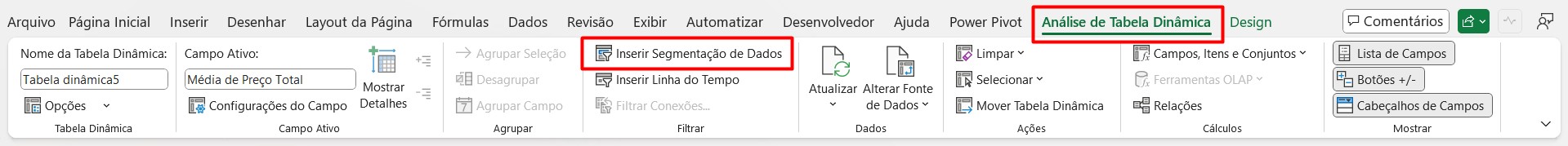 Inserindo Segmentação de Dados na Tabela Dinâmica do Excel