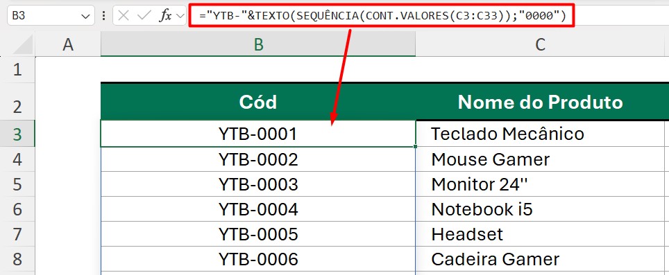 Sequência Automática no Excel