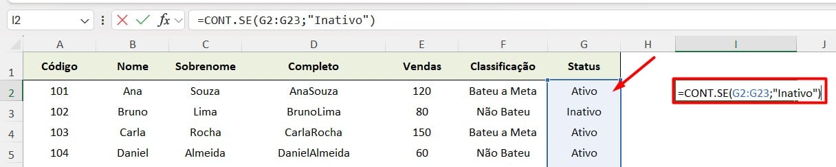 Função CONT.SE no Excel