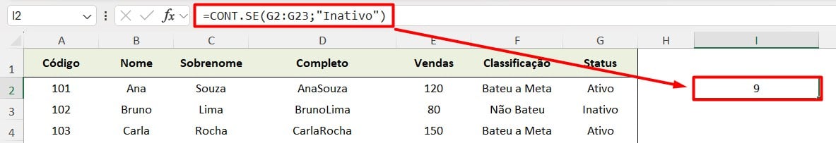 Função CONT.SE no Excel