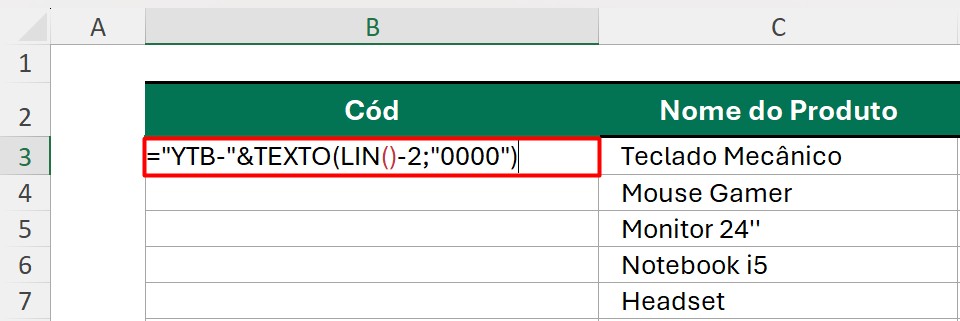 Função LIN no Excel