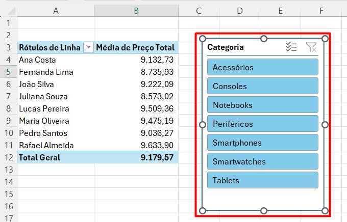 Segmentação de Dados na Tabela Dinâmica do Excel