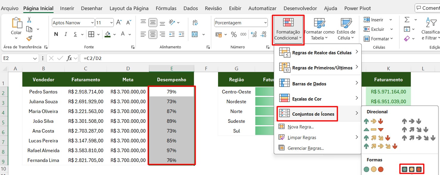 Ícones de Semáforo com Formatação Condicional no Excel