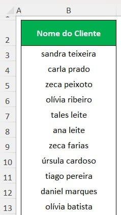 Lista de Nomes no Excel