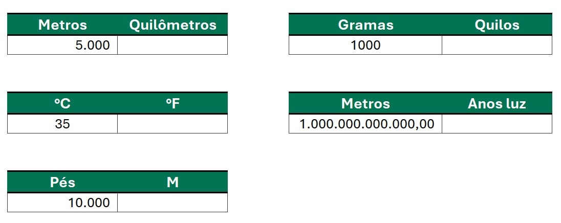 Converter UNIDADES DE MEDIDA no Excel