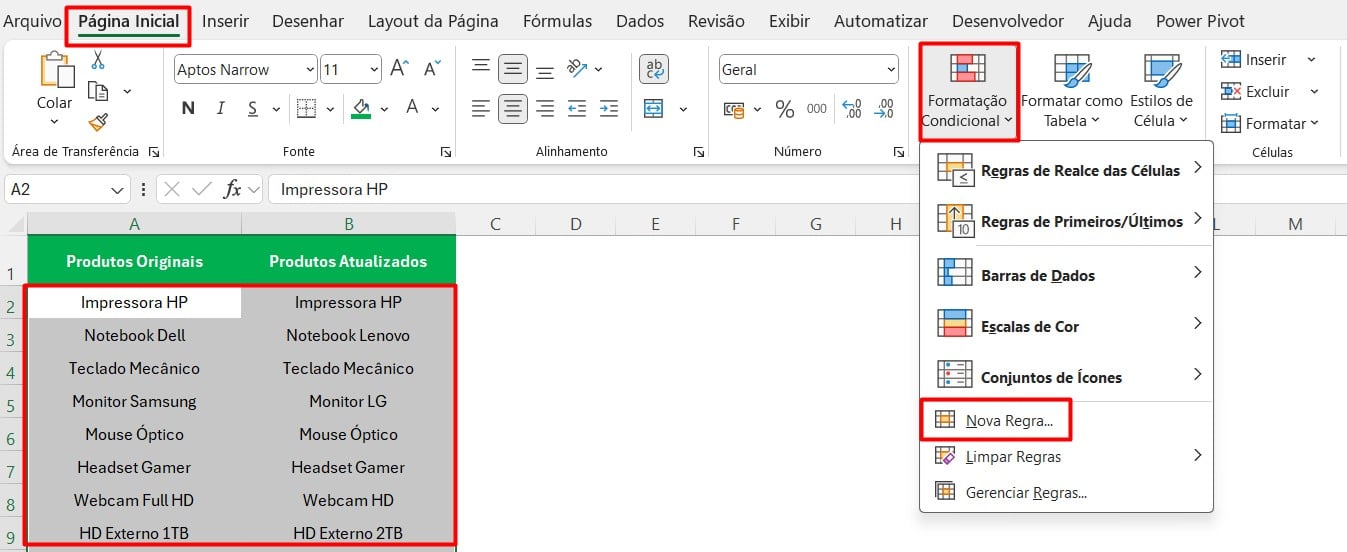Acessando a Formatação Condicional no Excel