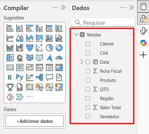 Base de Dados de Vendas Importada para o Power BI