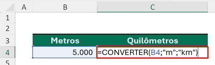 Conversão de Metros para Quilômetros no Excel