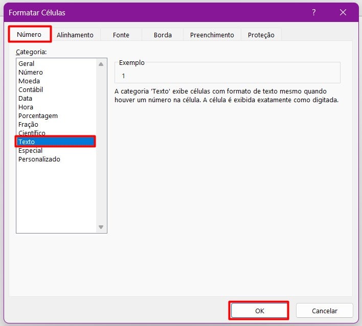 Formatando Células como Texto no Excel