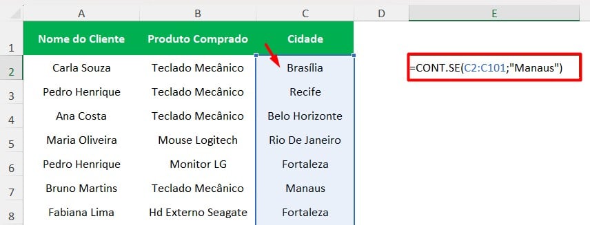 Função CONT.SE no Excel