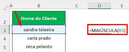 Função MAIÚSCULA no Excel