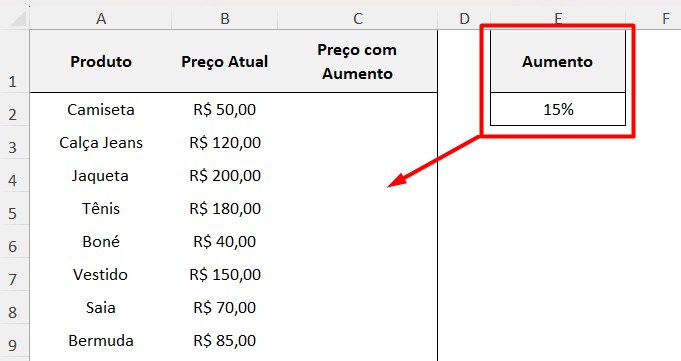 Porcentagem para Cálculo de Aumento no Excel