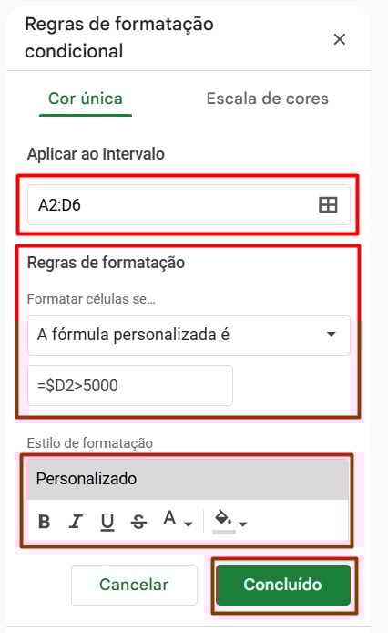 Aplicando Regras de Formatação Condicional no Google Sheets