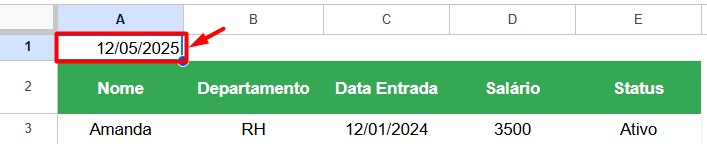 Atalho para Data Atual no Google Sheets