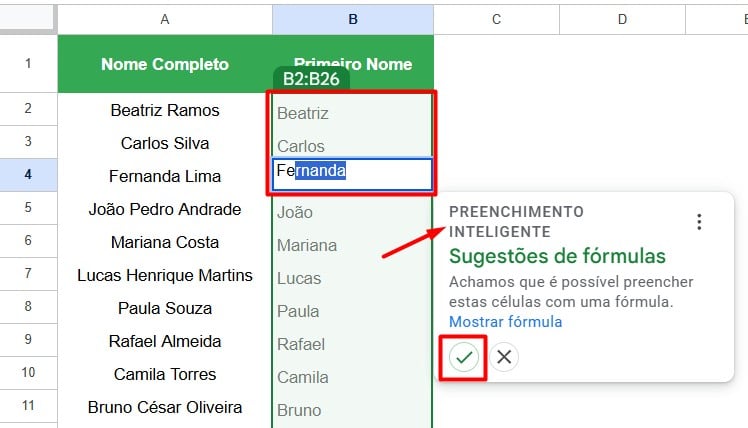 Ativando o Preenchimento Inteligente no Google Sheets