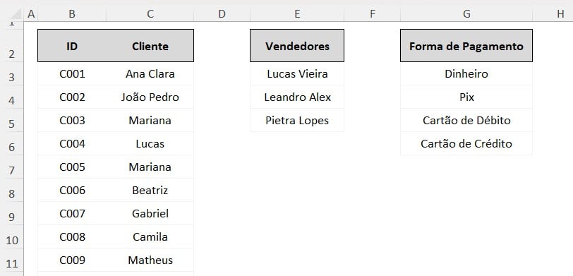 Base de Dados com Cadastros para Lista Suspensa no Excel