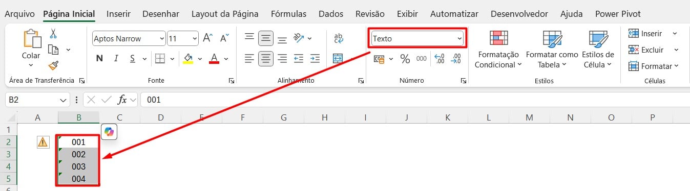 Formatando Células como Texto no Excel