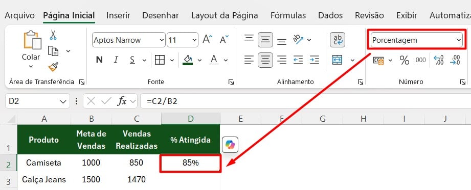Formatando Valores como Porcentagem no Excel