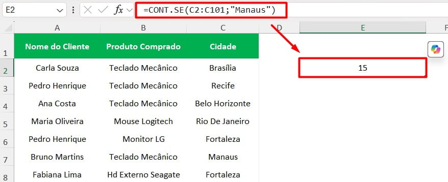 Função CONT.SE no Excel