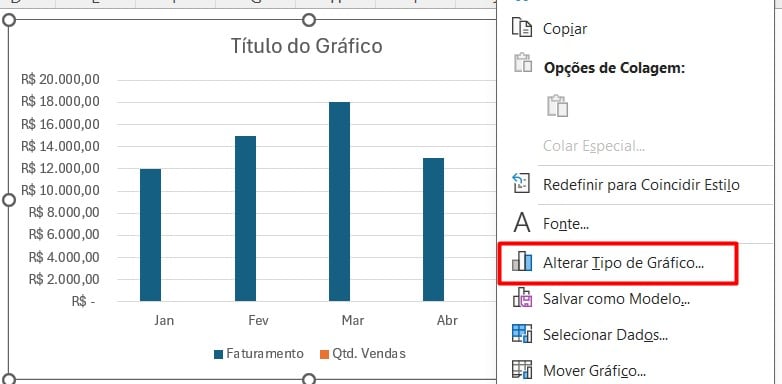 Ativando Eixo Secundário no Gráfico do Excel