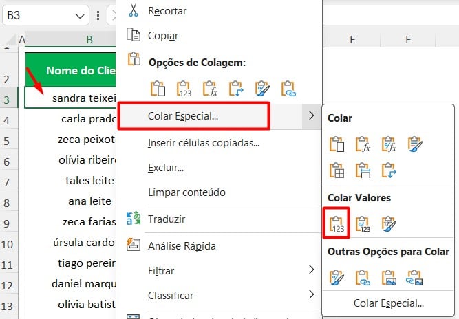 Colagem Especial no Excel