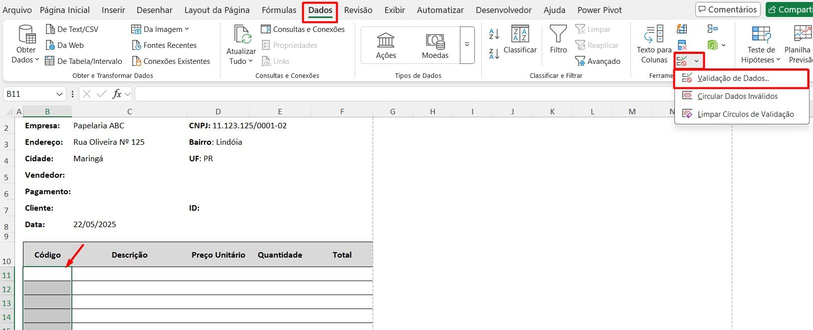 Criando Lista Suspensa no Excel