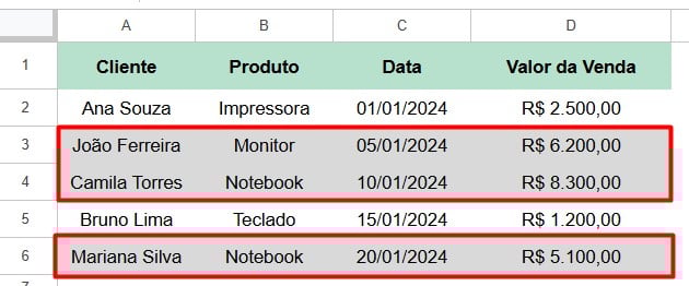 Formatação Condicional Aplicada no Google Sheets