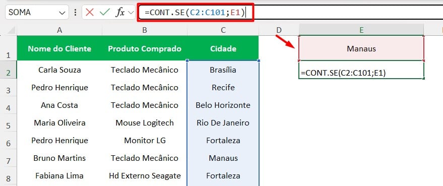 Função CONT.SE no Excel