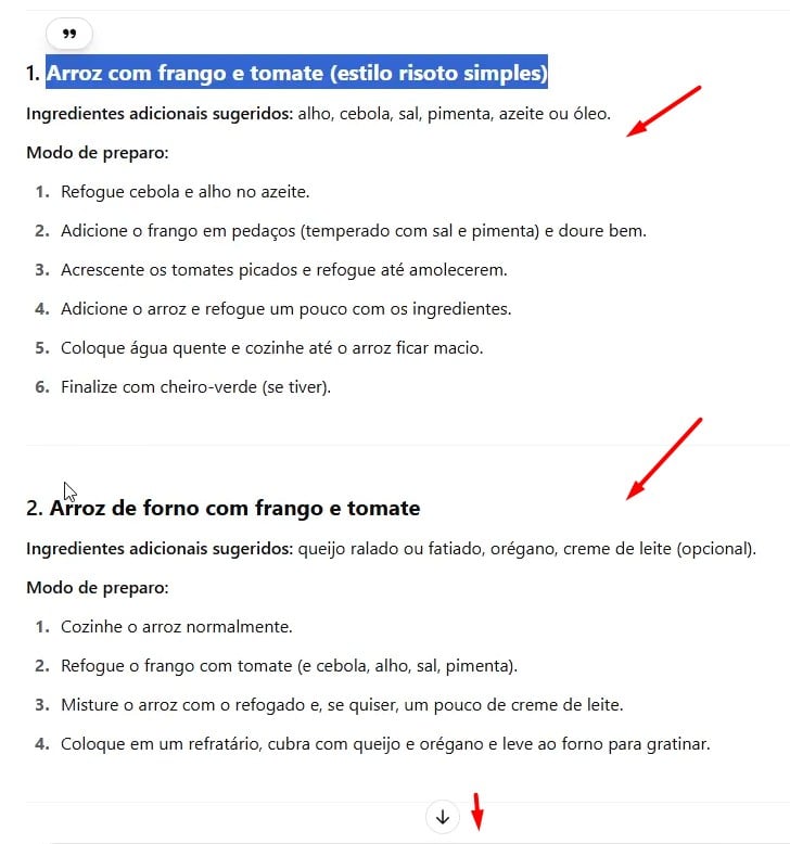 Opções de Resultados do ChatGPT