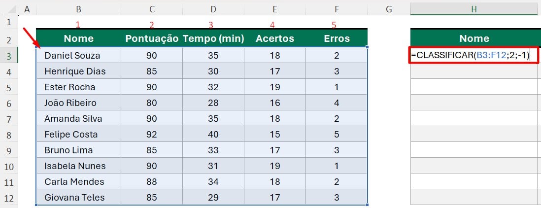 Personalizando a Função CLASSIFICAR no Excel