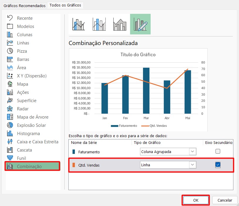 Ativando Eixo Secundário no Gráfico do Excel