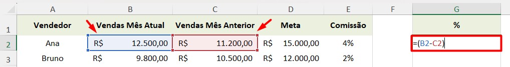 Calculando Aumento ou Redução Percentual no Excel
