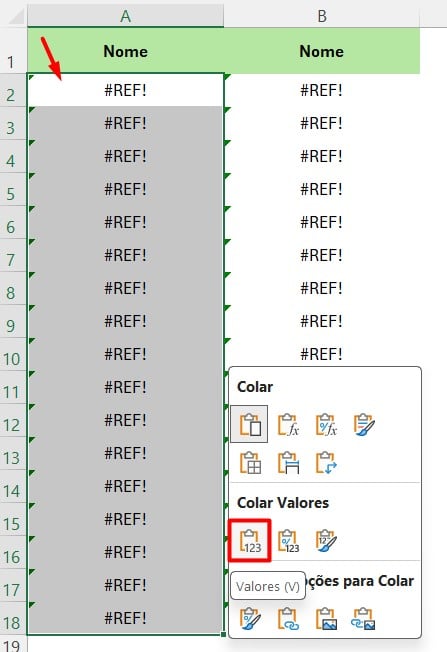 Colando Valores no Excel