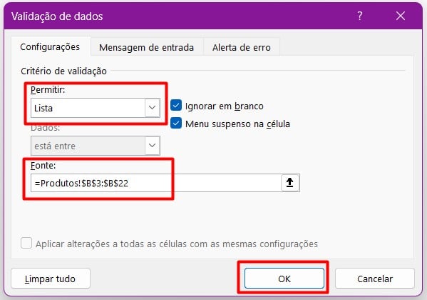 Criando Lista Suspensa no Excel