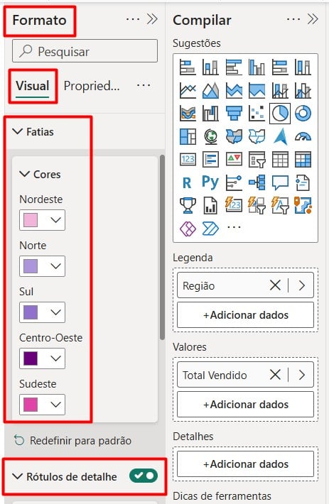 Configurando Gráfico de Pizza no Power BI