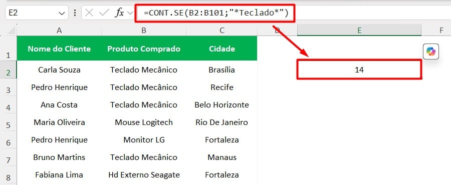 Função CONT.SE no Excel