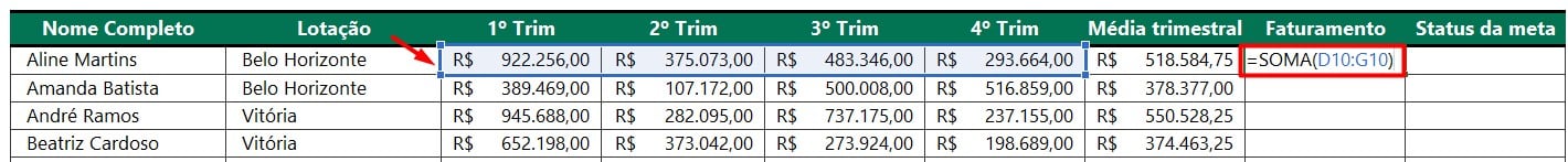 Função SOMA no Excel