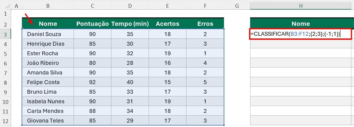 Personalizando a Função CLASSIFICAR no Excel