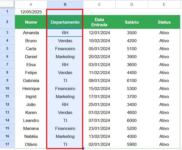 Atalho para Selecionar Toda Coluna no Google Sheets
