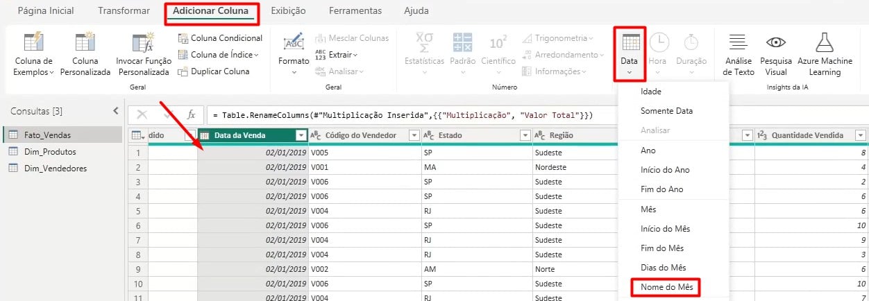 Incluindo Colunas com o Nome do Mês no Power Query