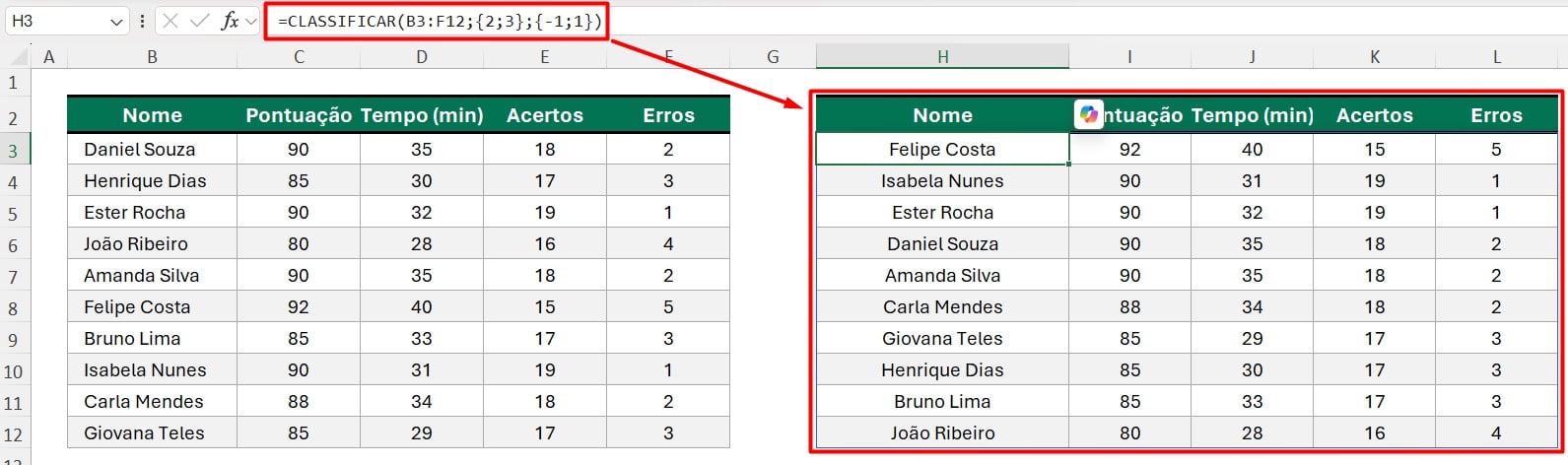 Personalizando a Função CLASSIFICAR no Excel