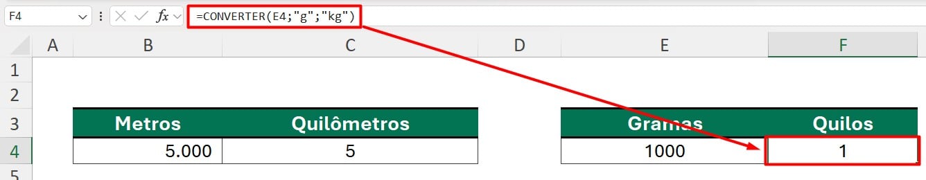 Conversão de Gramas para Quilos no Excel