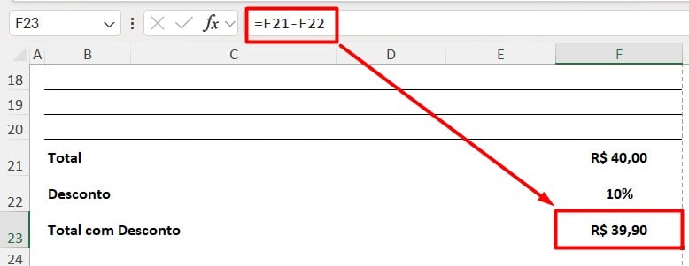 Calculando Valor Total com Desconto no Excel