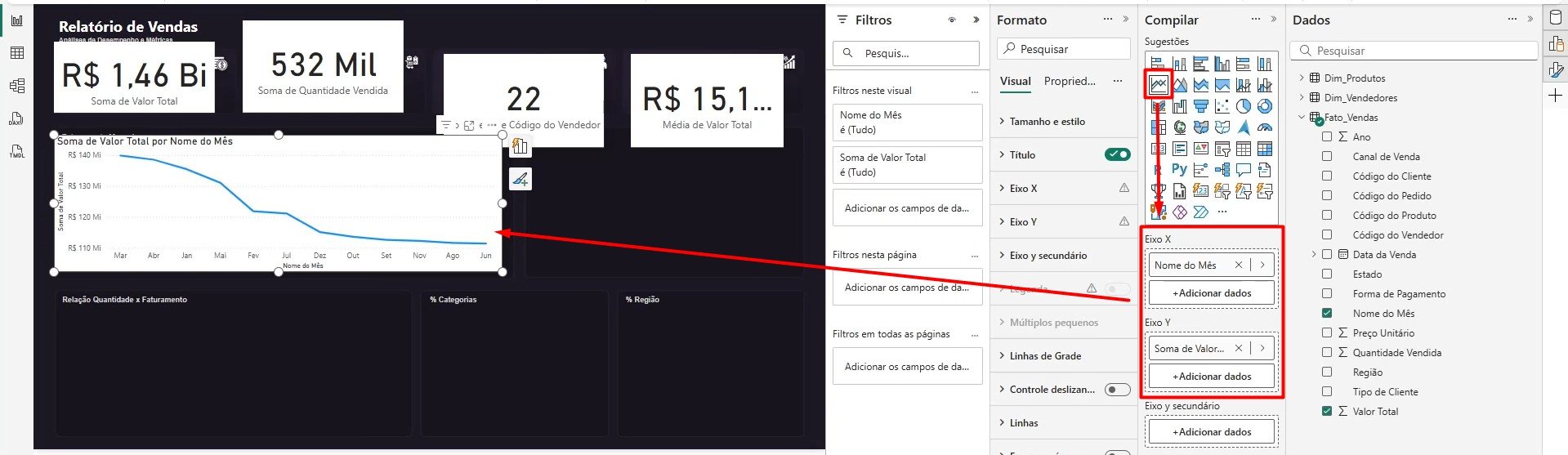 Criando Gráfico de Linhas no Power BI