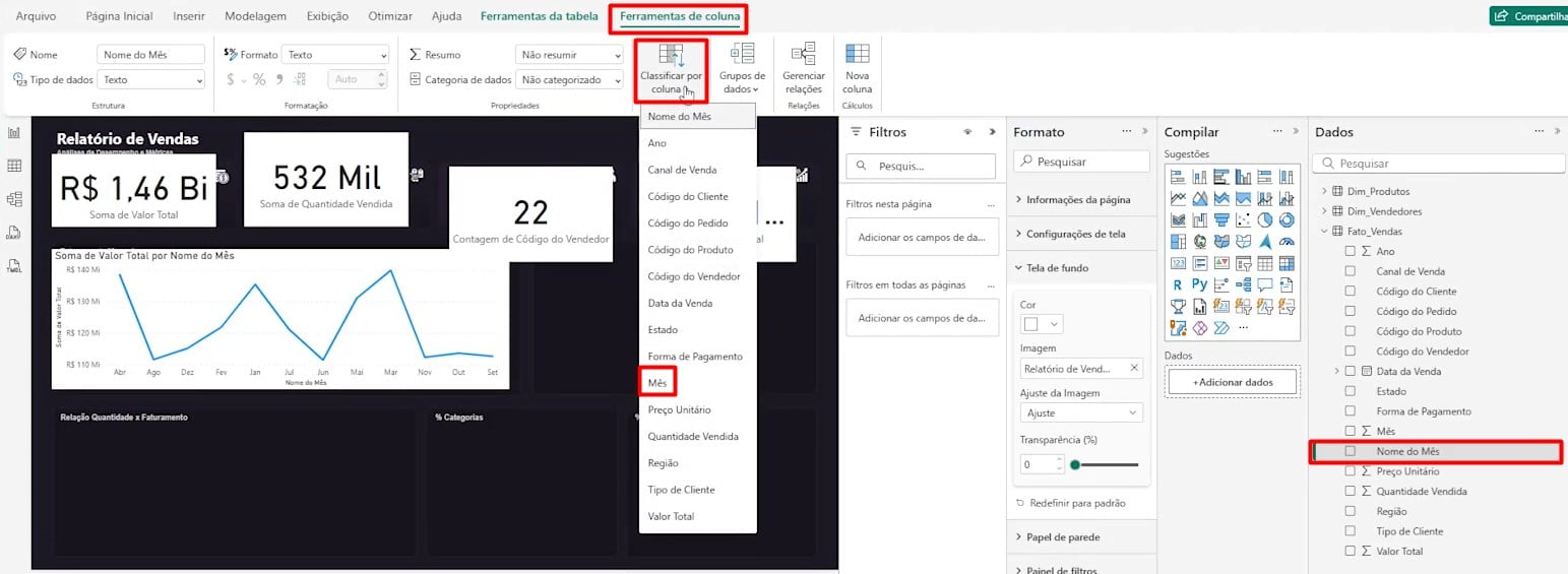 Classificando a Coluna de Nome do Mês no Power BI