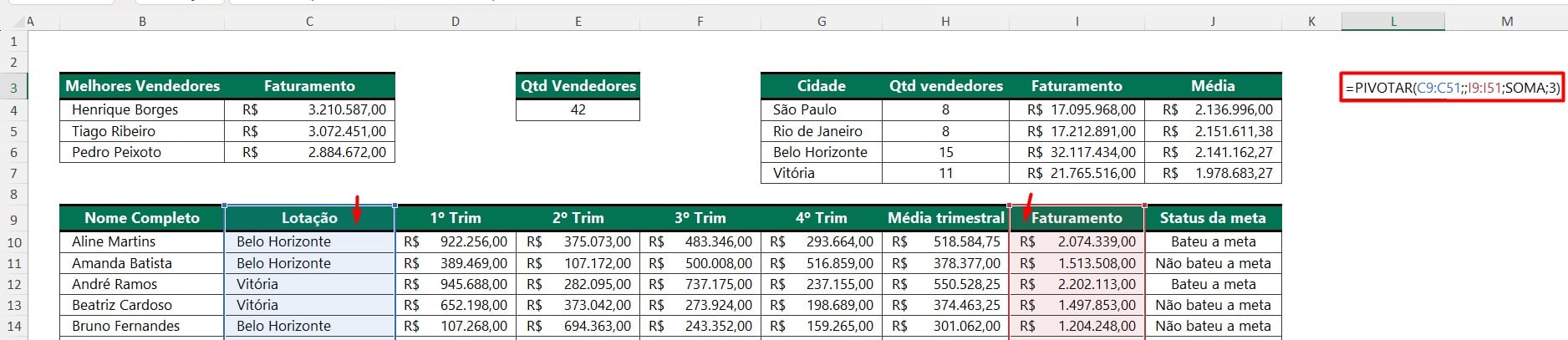 Função PIVOTAR no Excel