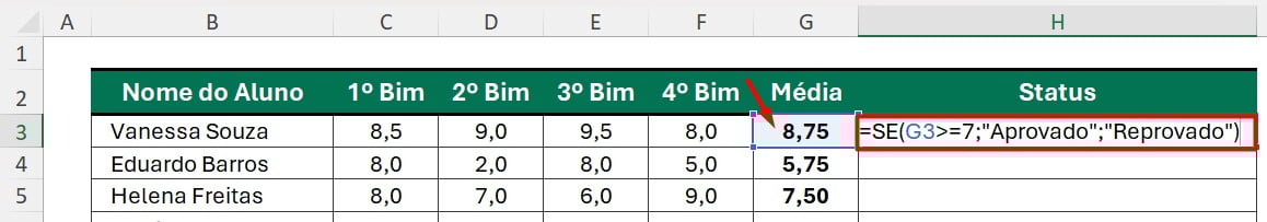 Aplicando Função SE no Excel