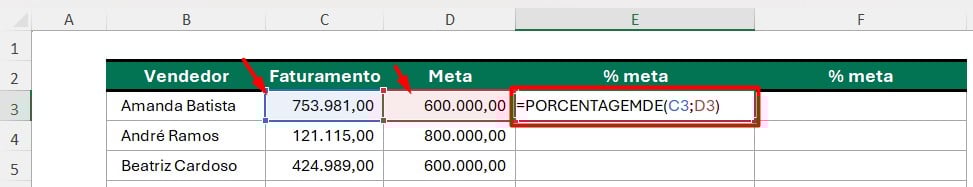Aplicando a Função PORCENTAGEMDE no Excel
